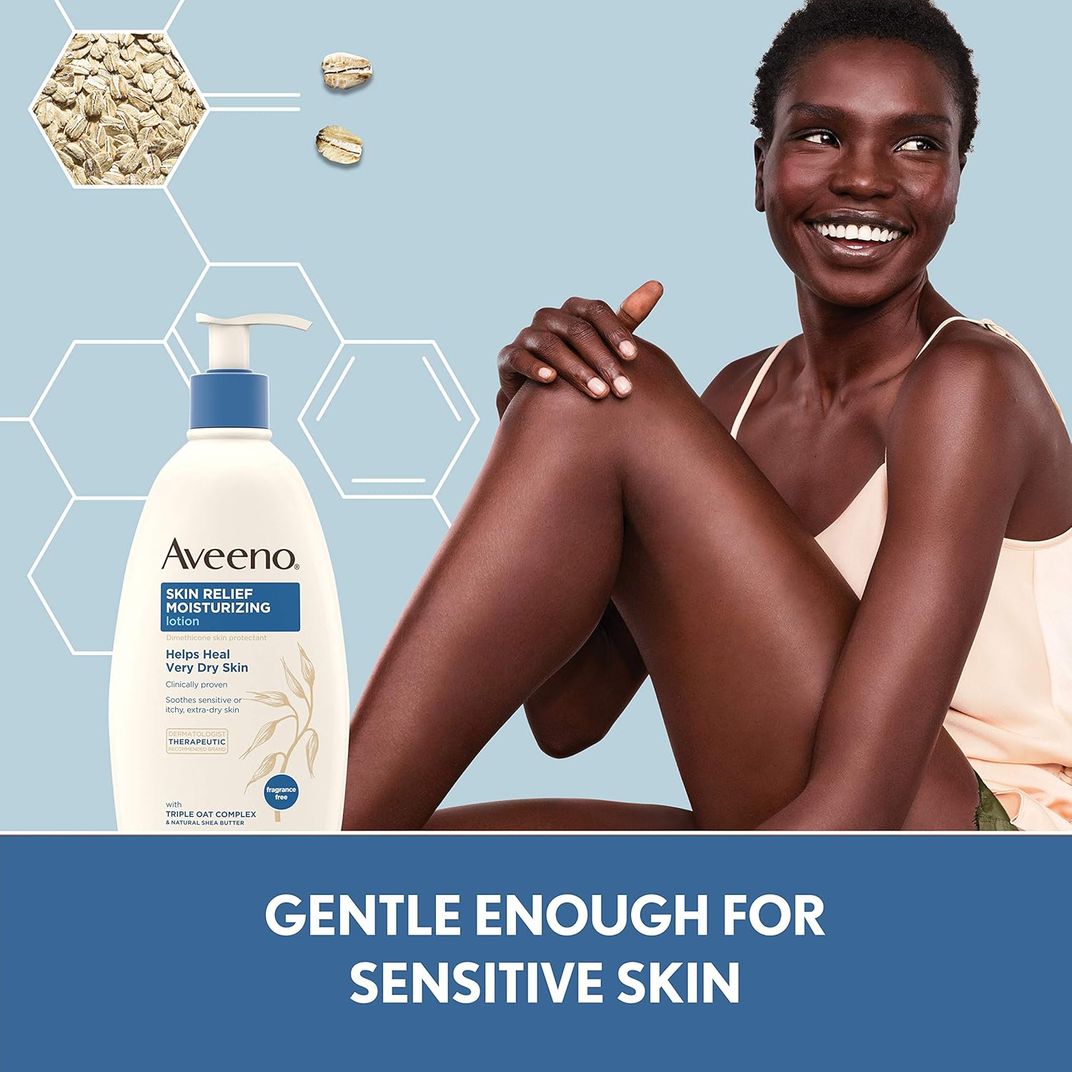 Aveeno Skin Relief Fragrance-Free Moisturizing Lotion for Sensitive Skin, with Natural Shea Butter & Triple Oat Complex, Unscented Therapeutic Body Lotion for Itchy, Extra-Dry Skin, 18 fl. oz: Beauty