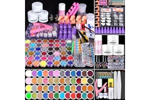 Cooserry 115 In 1 Acrylic Nail Kit - 48 Colors of Glitter Acrylic Powder And Liquid Monomer Set - 5 Pcs Nail Brush And Manicure Tools