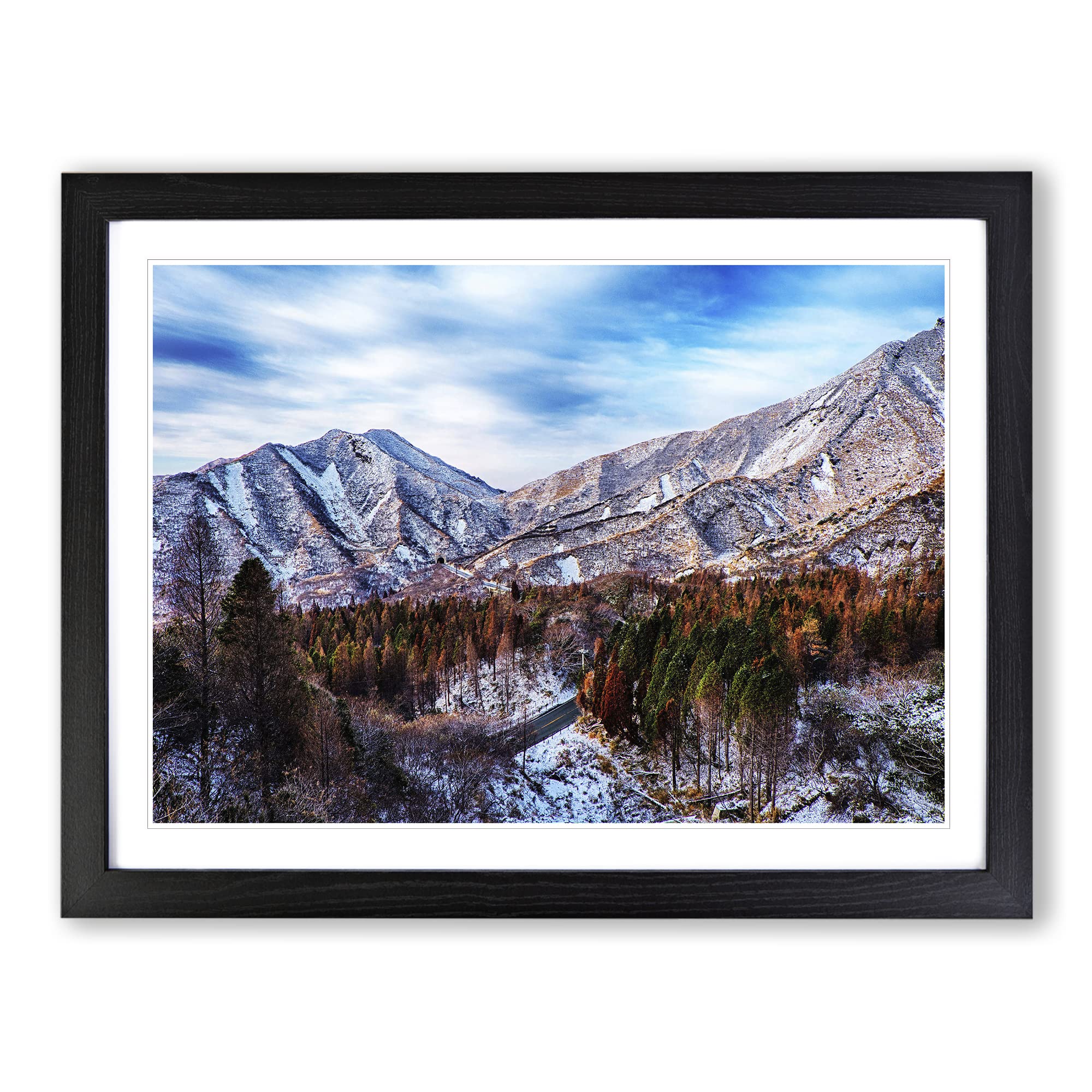Landscape Aso Kumamoto Japan Mountain No.3 Modern Framed Wall Art Print, Ready to Hang Picture for Living Room Bedroom Home Office Décor, Black A3 (46 x 34 cm)