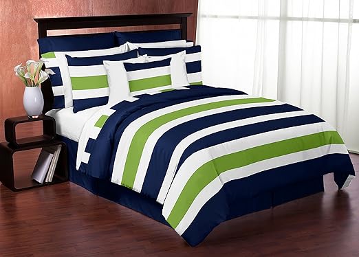 Amazon Com Sweet Jojo Designs 4 Piece Navy Blue Lime Green And
