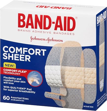 Johnson&Johnson band-aid adhesive bandages sheer strip assorted - 60 ct (381370046684)