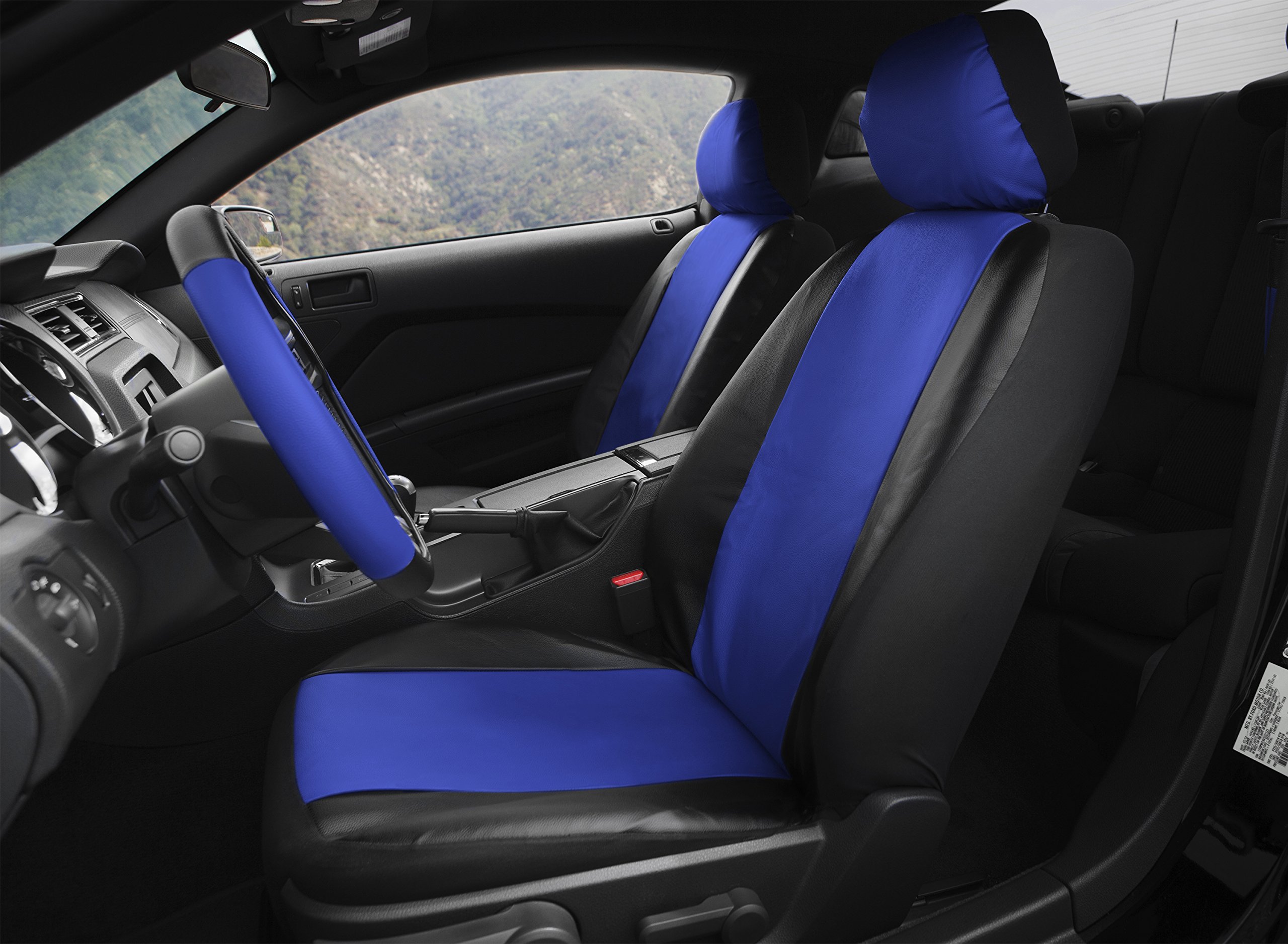 OxGord 17pc PU Leather Car Seat Cover Set (Blue)