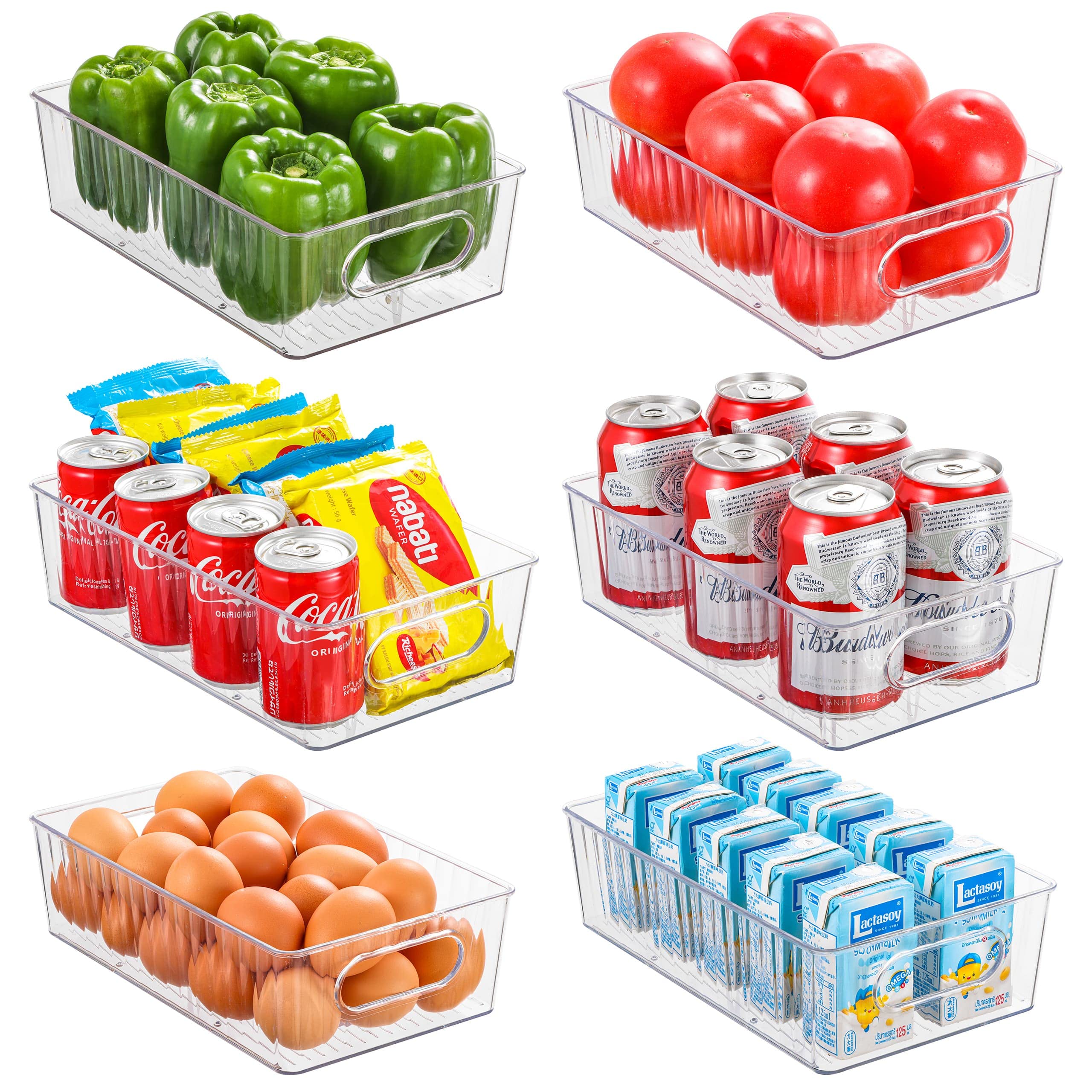 HNNJCK Fridge Organisers Set of 6, Clear Fridge Storage Containers, Multifunctional Kitchen Cupboard Organiser, Refrigerator Storage Bins for Freezer, Pantry, Cabinet - BPA Free — image 1