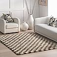 nuLOOM Adelaide Checkered 5x8 Shag Area Rug for Living Room Bedroom Dining Room Nursery, Beige/Brown