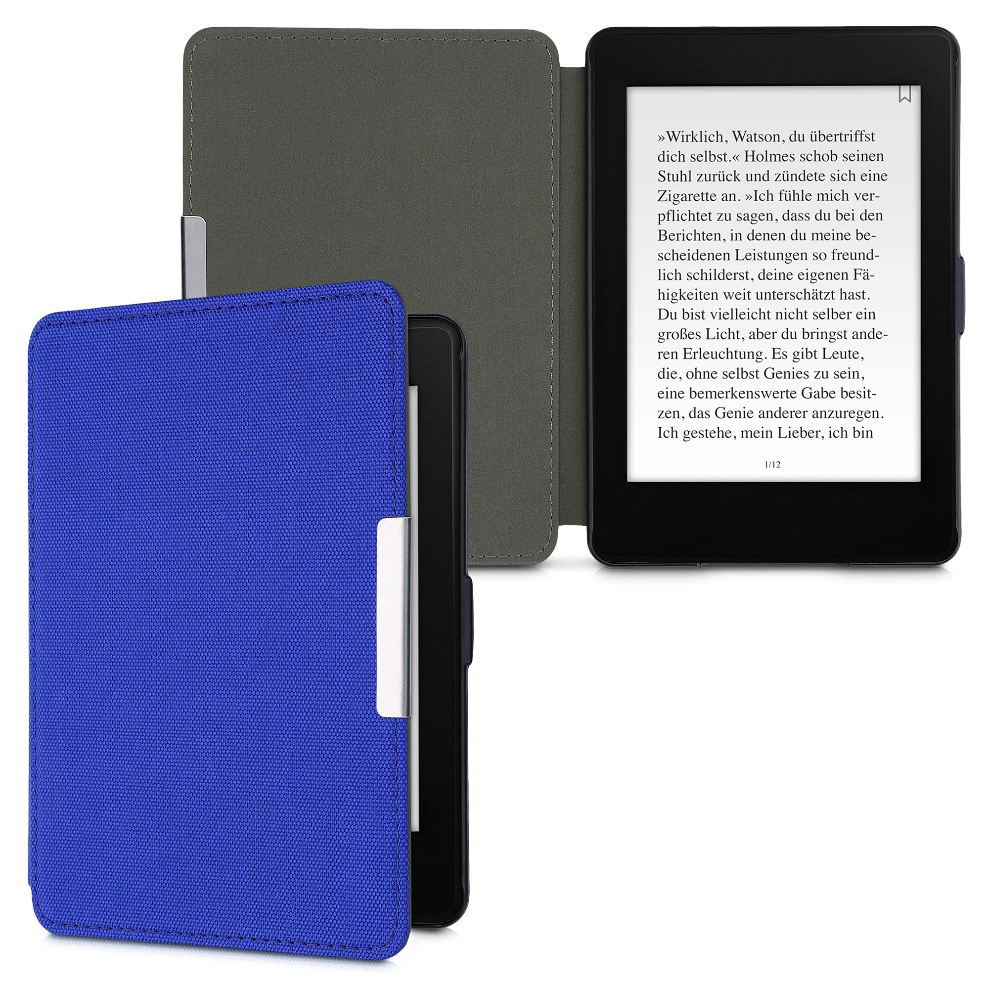 kwmobile Case Compatible with Amazon Kindle Paperwhite - Nylon Protective e-Reader Cover Folio Book Style Case - Blue