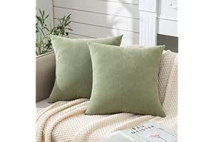 GAWAMAY Decorative Square Throw Pillow Covers 18x18 Inch Set of 2, Super Soft Chenille Pillows Farmhouse Fall Pillowcase for Living Room Bedroom Sofa Couch Cushion Cover Sage Green 45x45cm