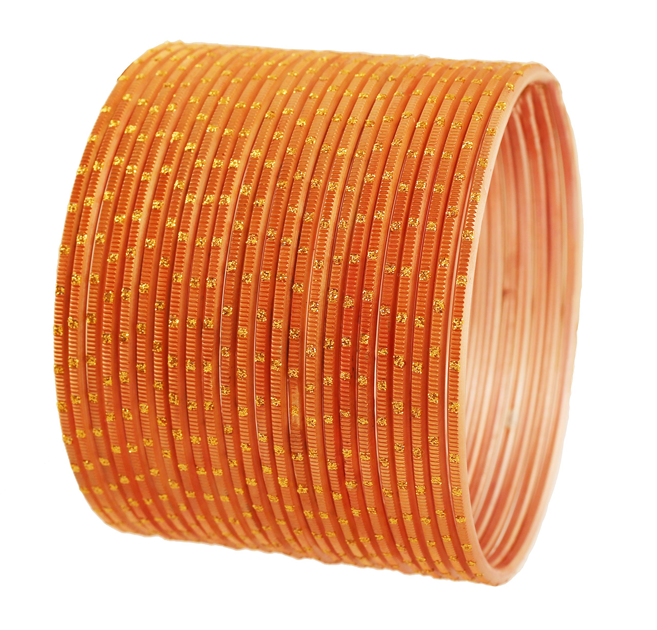 Touchstone New Colorful 2 Dozen Bangle Collection Indian Bollywood Alloy Metal Textured Peach Color Designer Jewelry Special Large Size Bangle Bracelets Set of 24 in Antique Gold Tone for Women