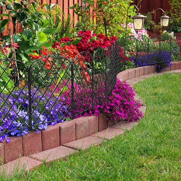 OUSHENG 19 PACK DECORATIVE GARDEN FENCE, TOTAL 20FT(L) X 24IN(H) ANIMAL BARRIER BORDER, RUSTPROOF METAL WIRE SECTION EDGING FENCING PANEL FOR OUTDOOR PATIO GARDEN YARD, ARCHED