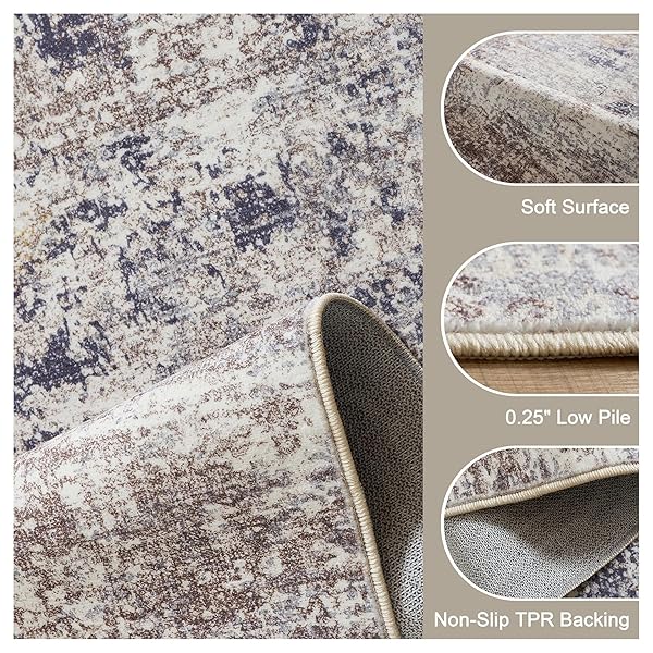 6X9 MODERN ABSTRACT AREA RUGS WASHABLE LIVING ROOM RUG NON-SLIP SOFT CARPET 0.25″ THIN INDOOR FLOOR NON-SHEDDING RUGS FOR BEDROOM, DINING ROOM, FARMHOUSE, NURSERY HOME, OFFICE, BEIGE