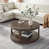 kevinplus 40'' Round Wood Coffee Table Circle Coffee Table with 4 Wheel for Living Room, Modern Retro Farmhouse Style, Easy Assembly, Dark Brown(&oslash;40'' x 17.52'')