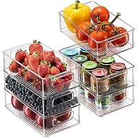 Set Of 6 Refrigerator Organizer Bins - Stackable Fridge Organizers with Cutout Handles for Freezer, Kitchen, Countertops…