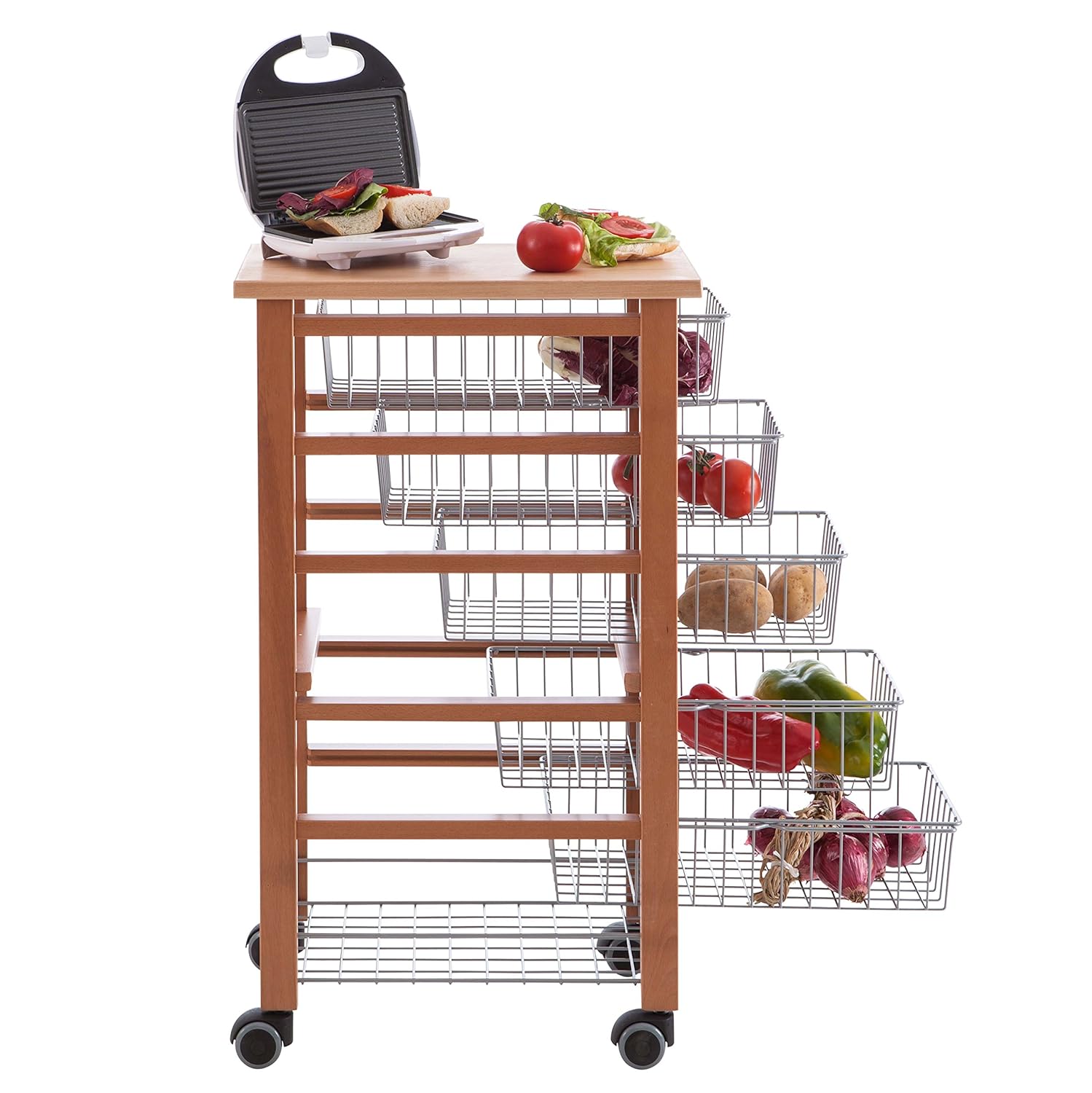 Carrello Servizio In Legno Ciliegio - Pratico E Funzionale, Con Ruote Piroettanti, Già Montato - Foto 8