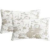 Jacquard Throw Pillow Covers 12x20 Inch Set of 2 - Vintage Floral Boho Pillow Cases with Botanical Pattern | Farmhouse Decor for Couch | Soft Textured Neutral Trio Light Khaki Warm Beige 12" x 20"