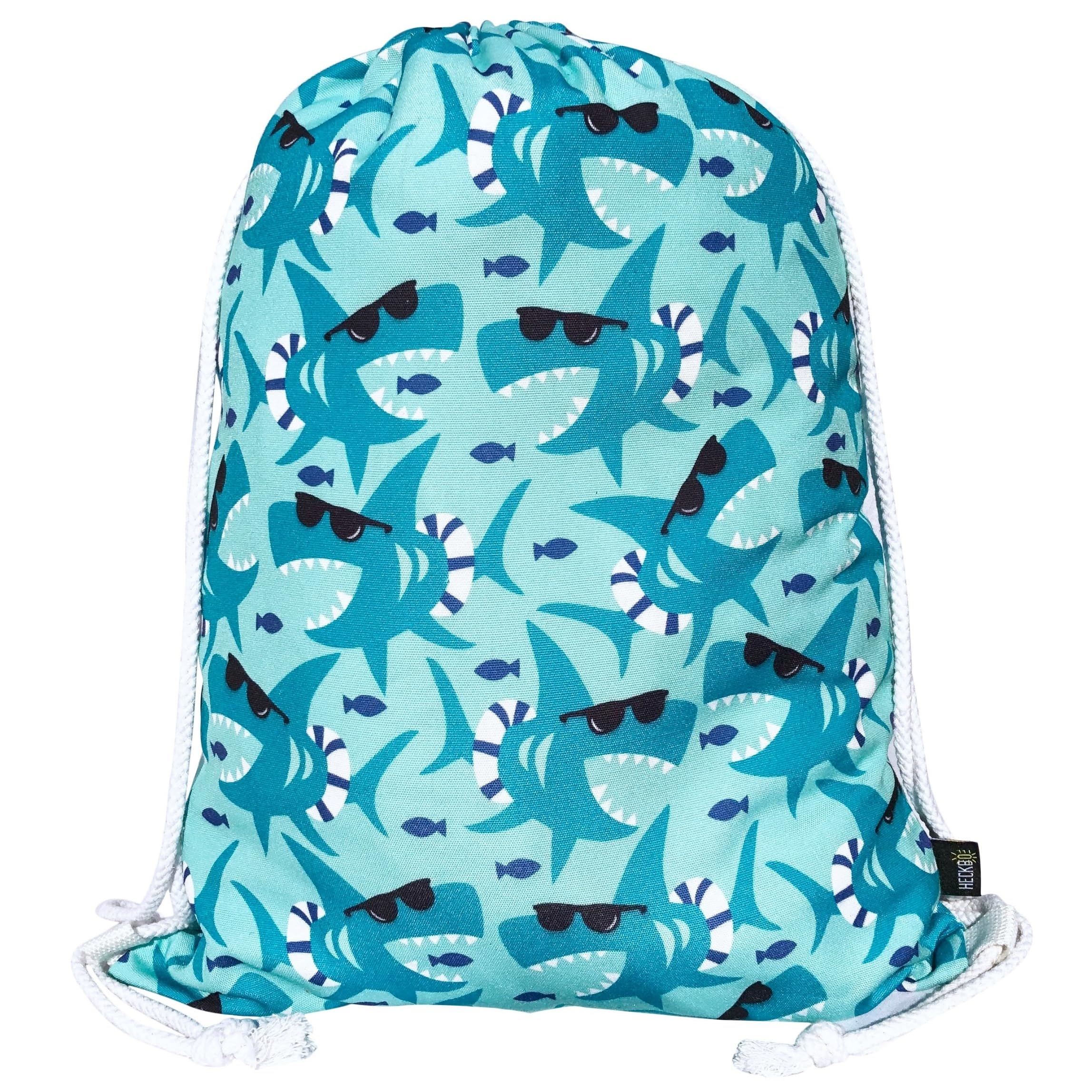 HECKBO kids shark gym drawstring bag - 40x32cm - 12.6" x 15.8" - string bag - kindergarten daycare crèche school football - children kids girl boy backpack, sports bag, fabric bag