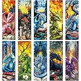Celavoy Fantasy Dragon Bookmark Gifts - 10 Pcs Personalized Vintage Stained Glass Bookmarks for Men Women Book Lovers Flower Page Marks School Reading Accessories Bookish Gift for Birthday Christmas