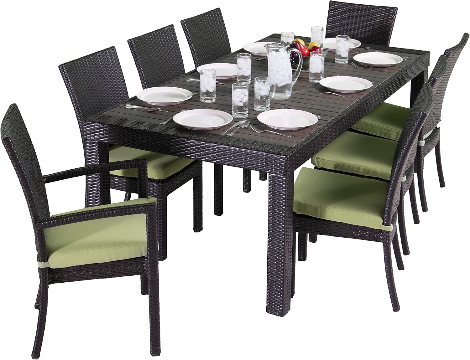 Amazon Com Rst Brands Deco 9 Piece Dining Set With Cushions Ginkgo Green Garden Outdoor