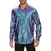 Zando Mens Disco Shirt Outfit Retro 70s Shirts for Men Sequin Glitter Long Sleeve Button Down Disco Outfits Party Costume