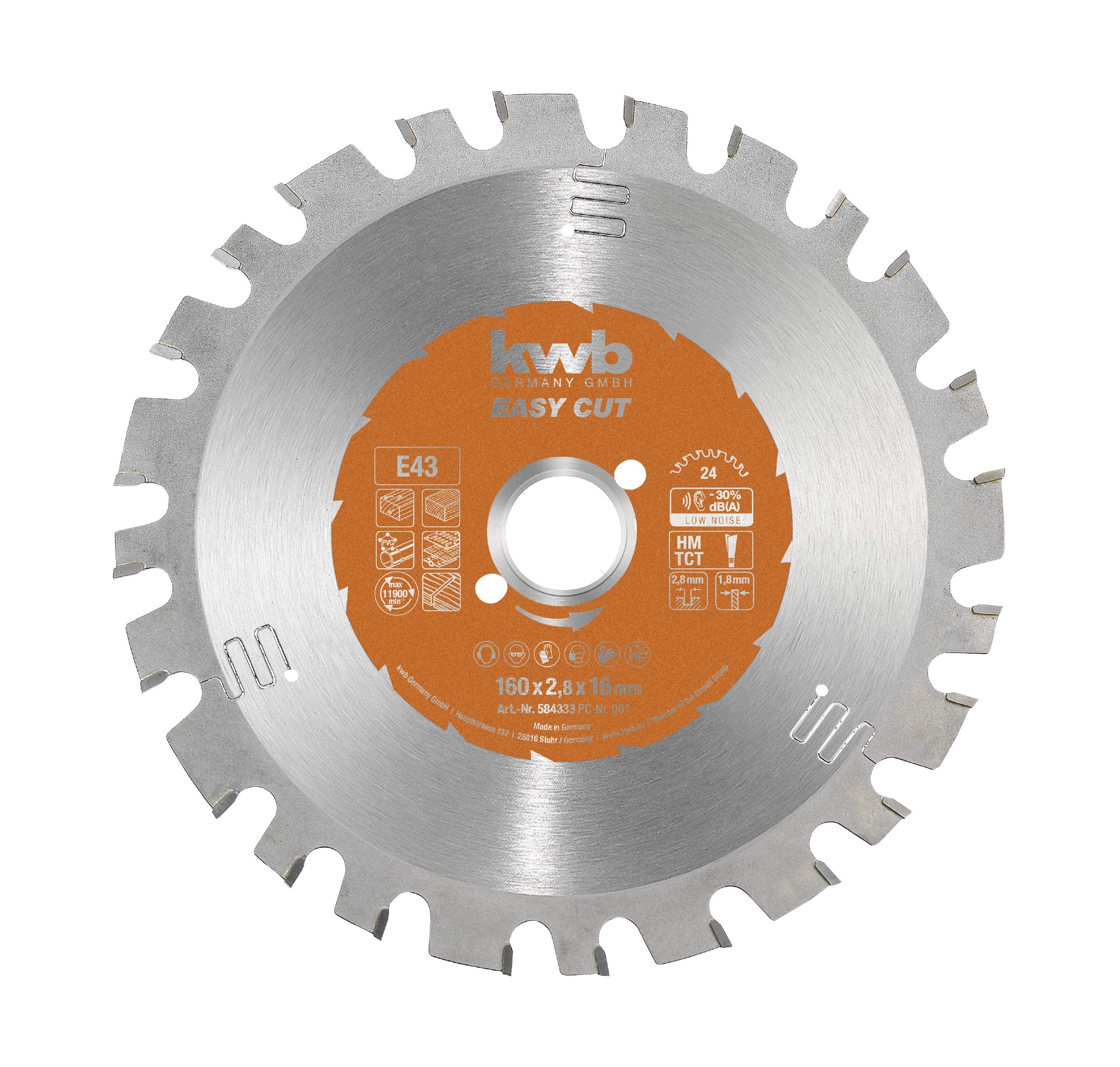 kwb 160mm Circular Saw Blade, Made in Germany, Nail-Proof, for Wood with Metal Residue, Universal Blade for Metals, Wood, and Plastics