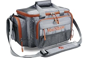 MoiShow Fishing Tackle Box Bag - Fishing Bags for Saltwater or Freshwater (#Grey) Fishing Tackle Bags - Padded Shoulder Strap - Tackle Bag for 3600 Tackle Box