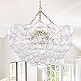 BeyPan Bubble Chandeliers Swirled Clear Ribbed Blown Glass Globe Art Deco Dia 32" Decorative Bowl Light Fixture for Living Room, Bedroom, Kitchen Island