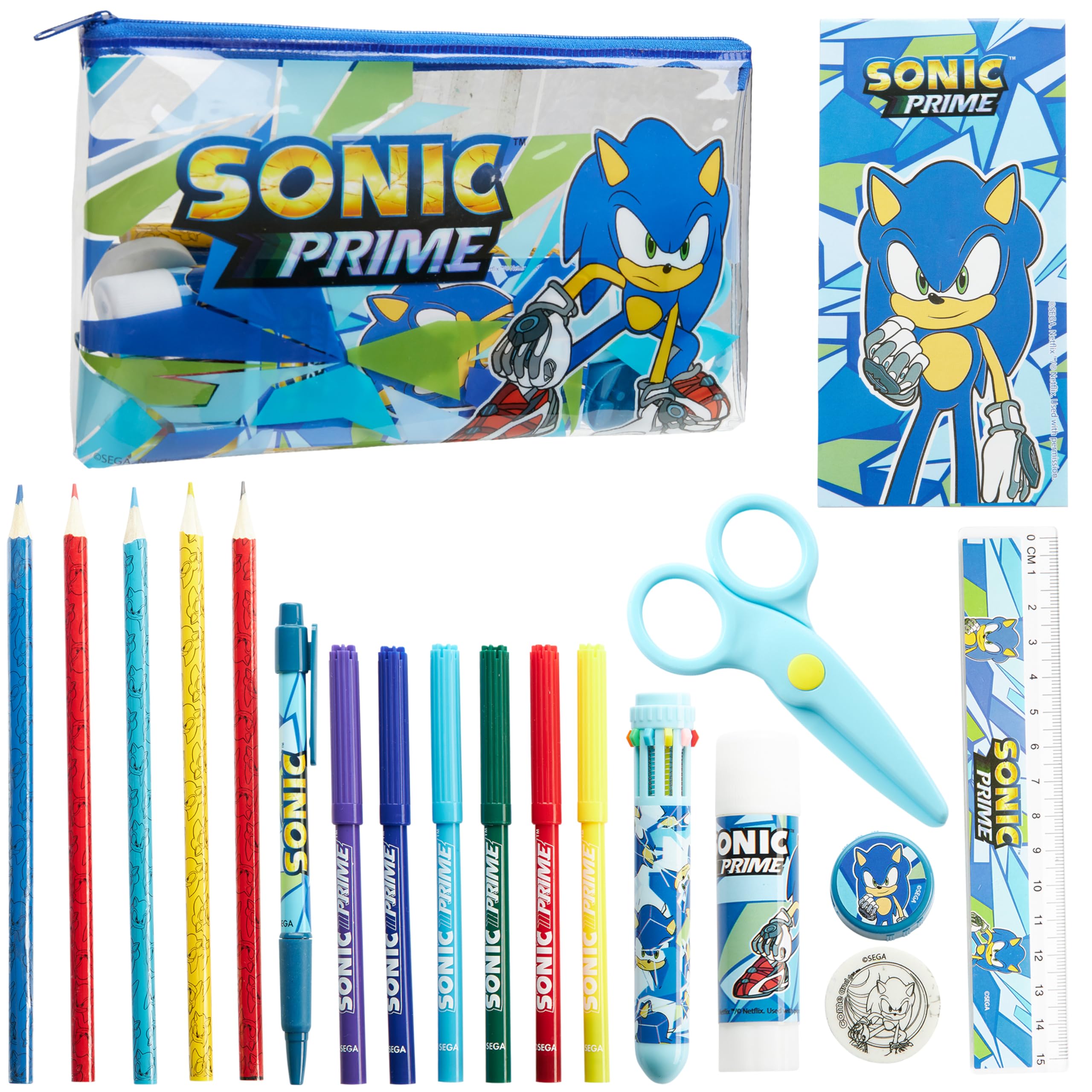 Sonic The Hedgehog Children's Pencil Case with School Stationery Included, Gift for Boy