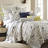 Levtex Home - Mockingbird Quilt Set - King/Cal King Quilt 106x92in. + Two King Pillow Shams 36x20in. - Grey Toile with Birds and Butterflies - Reversible Pattern - Cotton