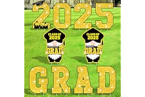 SEWRUNG 10 PCS Class 2025 Graduation Yard Sign Yard Decorations Congrats Graduation Lawn Signs 2025 Grad Yard Signs with Stakes for Outdoor Congrats Graduation Party Decoration (Gold)