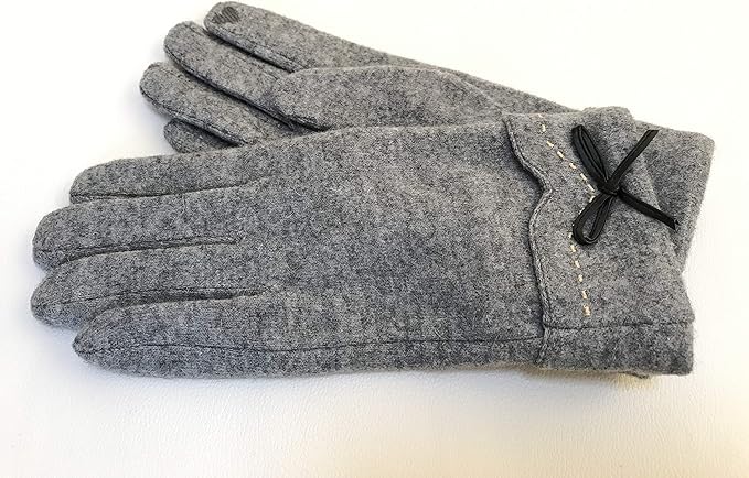 Amazon 手袋 レディース 裏起毛 あったかい グローブ 秋冬 ウール混 リボン シンプル おしゃれ グレー 手袋 通販