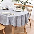 Wolkemer Faux Linen Oval Tablecloth Heavy Duty Wrinkle Resistant Fabric Table Cloths 60 x 84 Inch Grey Farmhouse Rustic Table Cover for Kitchen Dining Indoor Outdoor Tabletop Decoration