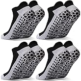 LIFPAU Men’s Non Slip Socks with Grips Yoga Pilates Anti Skid Athletic Ankle Gym Home Thick Cushioned Socks 4 Pairs