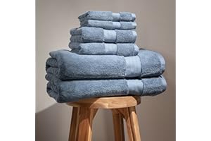 FABDREAMS 100% Organic Cotton Bath Towel Set | Bathroom Luxury Towel Set of 6 | GOTS Certified | Hotel Premium Towels | 700 GSM | 2 Bath Towel 30 x 56 | 2 Hand Towel 16 x 30 | 2 Wash Cloth 13 x 13 | Dark Blue