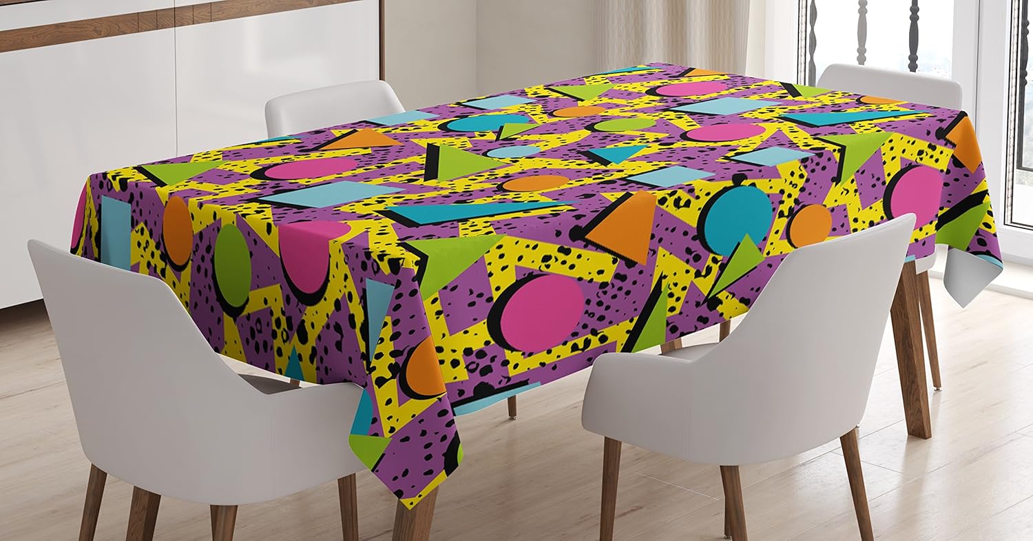 Ambesonne Vintage Tablecloth, Funky Geometric 80s Memphis