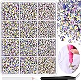 6800Pcs Hotfix Rhinestones for Clothing, Crystal AB 2-5mm Mixed Sizes Iron On Flatback Glass Gems, Bedazzling Crystals Rhinestones for Crafting Hats Shoes Fabric Decor Nail Art