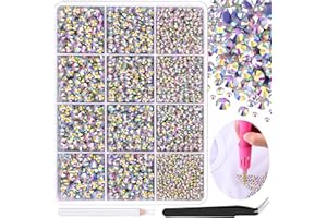 TINKRSTUFF 6800Pcs Hotfix Rhinestones for Clothing, Crystal AB 2-5mm Mixed Sizes Iron On Flatback Glass Gems, Bedazzling Crystals Rhinestones for Crafting Hats Shoes Fabric Decor Nail Art