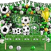 Soccer Themed Birthday Party Decorations Supplies, Sport Football Themed Party Decor with Paper Dinnerware Plate Cup Napkin Backdrop Tablecloth Banner Balloon Arch Kit