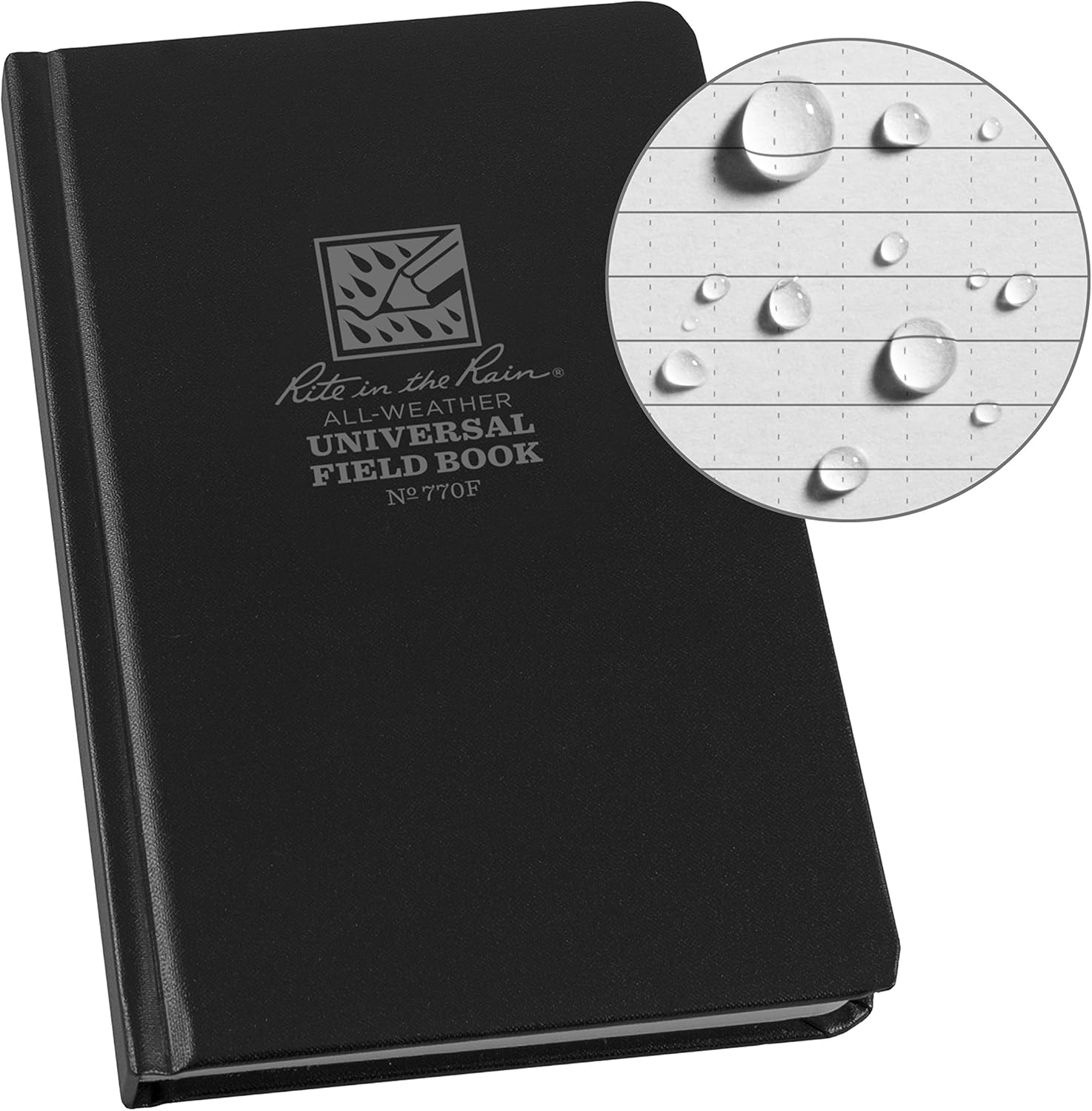 Rite in the Rain Waterproof Paper Fabrikoid Side Bound Book Black 160 pages 80 Sheets Grey Waterproof Paper Imperial & Metric Rulers Numbered pages Legally Defensible Sewn Bound Case 43/4 Inch x 71/2-Inch