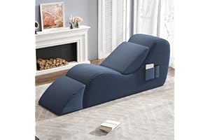 YVDNHP Yoga Chairs for Adults, Ergonomic Chaise Lounge Chair Indoor with Side Pocket, Lumbar Pillow, Ottoman, Yoga Chair Perfect for Stretching, Relaxation, Exercise, Used in Bedroom, Living Room (Blue)