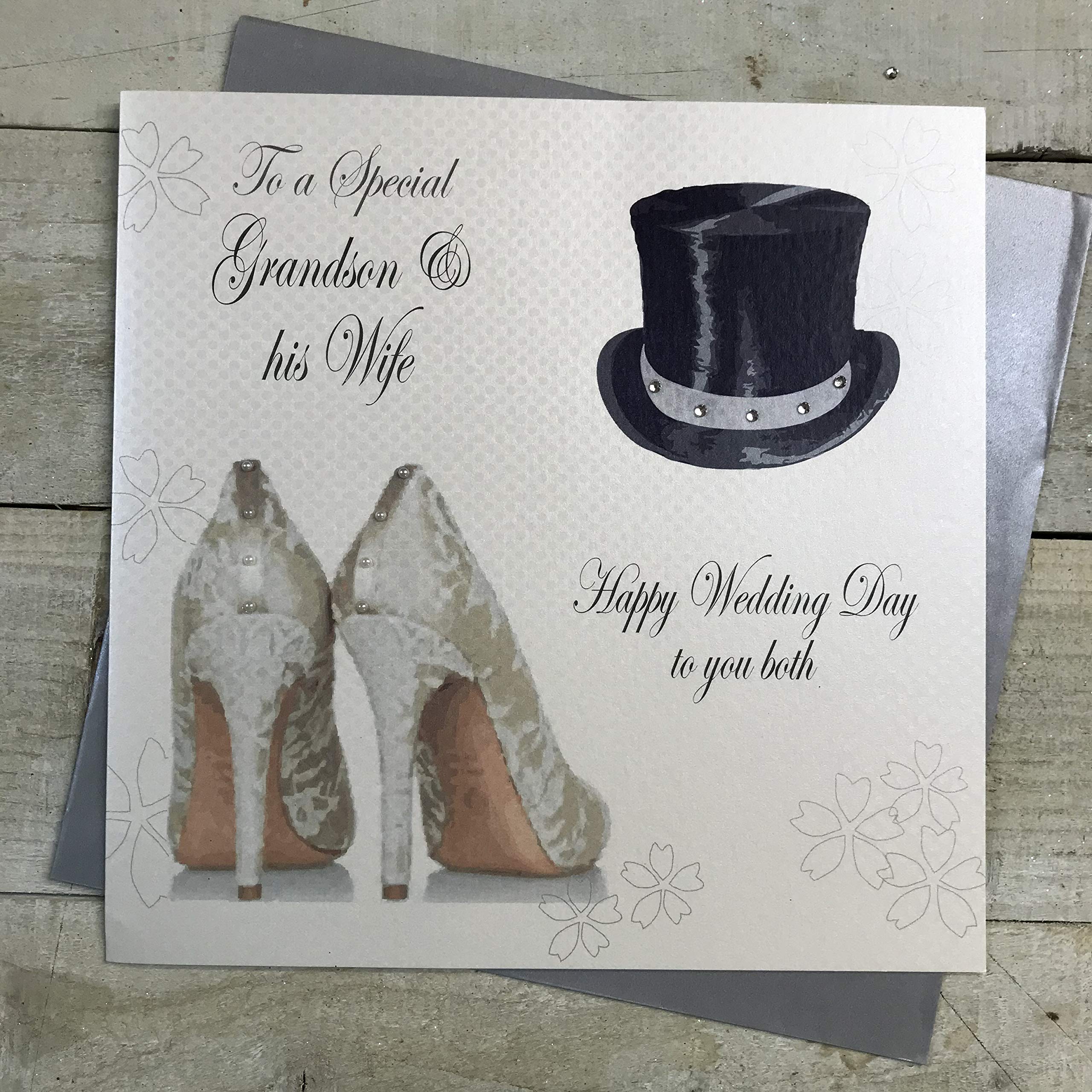 white cotton cards "To a Special Grandson & his Wife Happy Wedding Day to you both Handmade Wedding Card, XPD32
