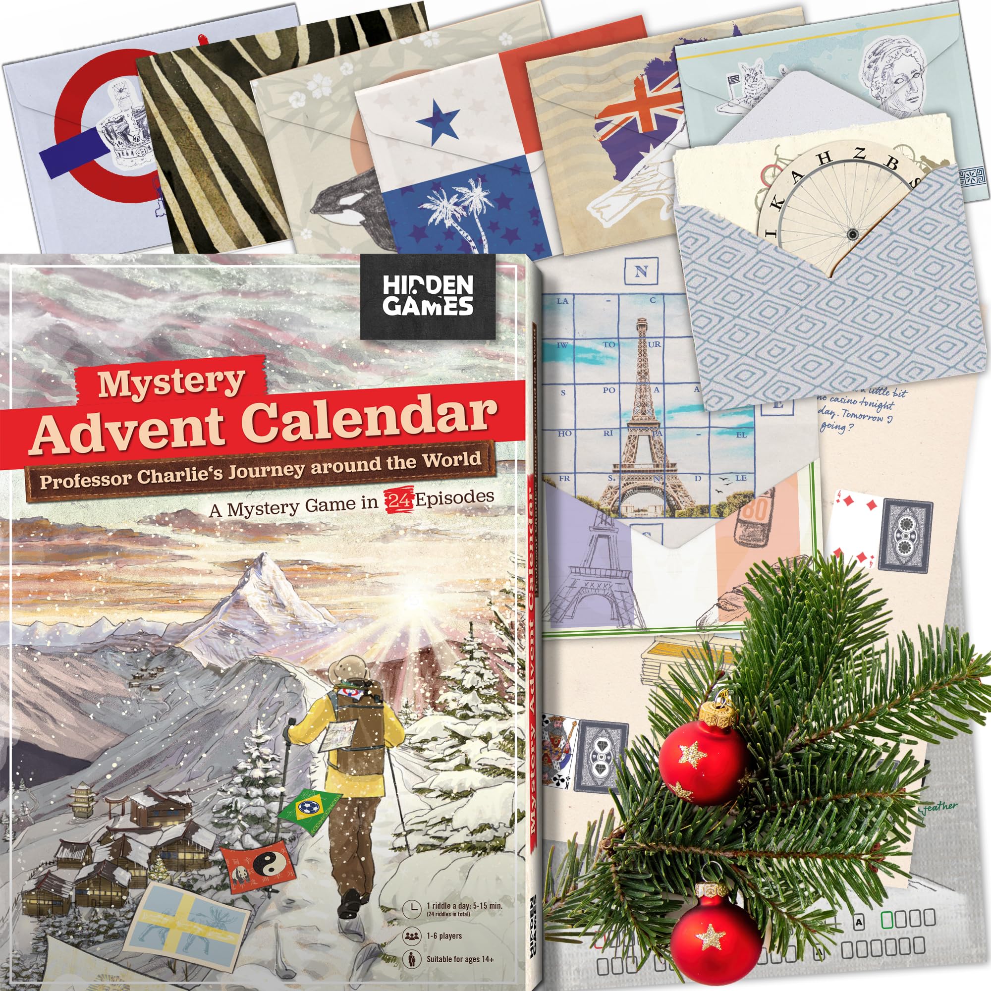 Hidden Games - Professor Charlie's world tour - puzzle advent calendar for 1-6 people aged 14 and over - 24 individual puzzles (english edition)