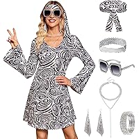 Hengzhifeng Disfraz Disco Mujer Años 70 Hippie Traje Retro Fiesta Carnaval (X-Small, Azul