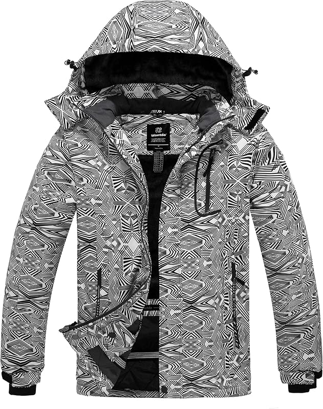 Chaquetas Forro de Vellón Grueso Parka Nieve Hombre Floral Negro L
