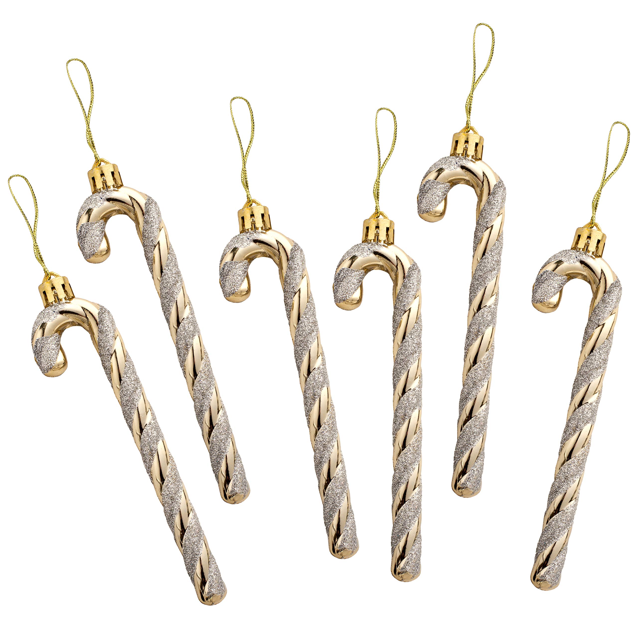 WeRChristmas Candy Cane Baubles Christmas Tree Decorations with Glitter - Gold/Silver, Pack of 6