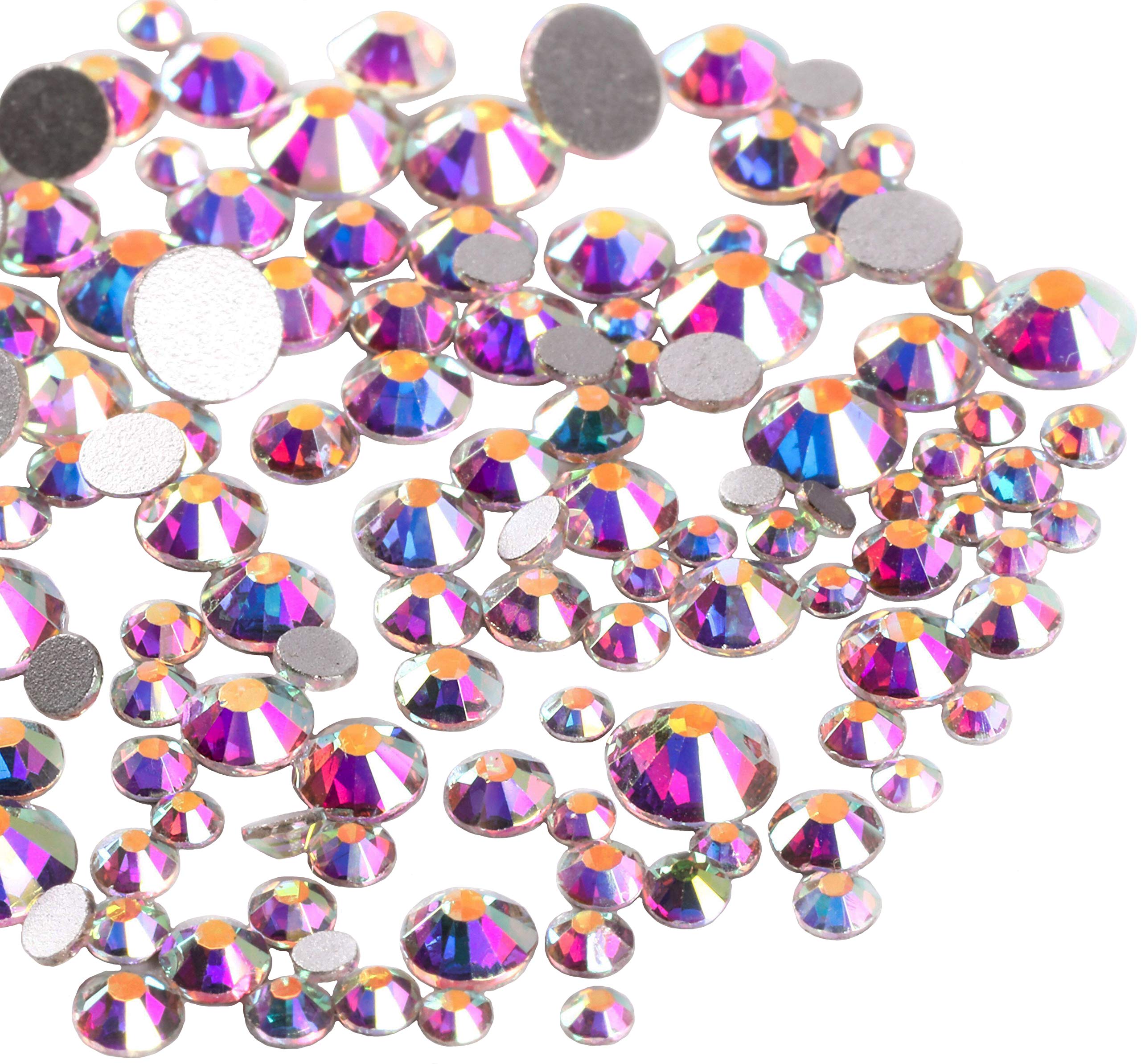 Jollin 3456 Flat Back Rhinestones, Glass Pendants, Gems for Nail Art, 6 Sizes, SS4~SS12, Crystal AB, Mixed SS4 5 6 8 10 12