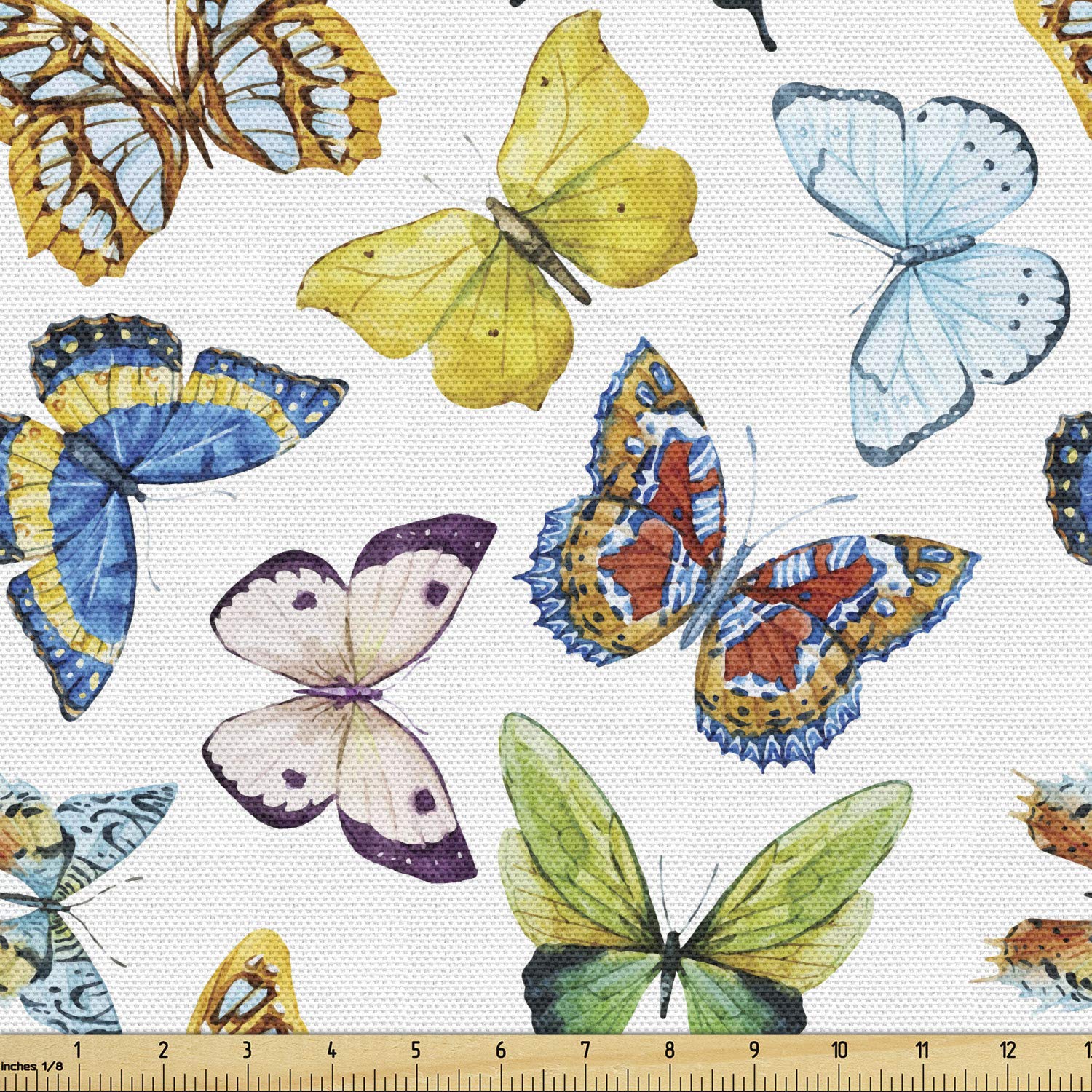 Ambesonne Butterfly Fabric by The Yard, Colorful Watercolor Animals with Numerous Different Designs 