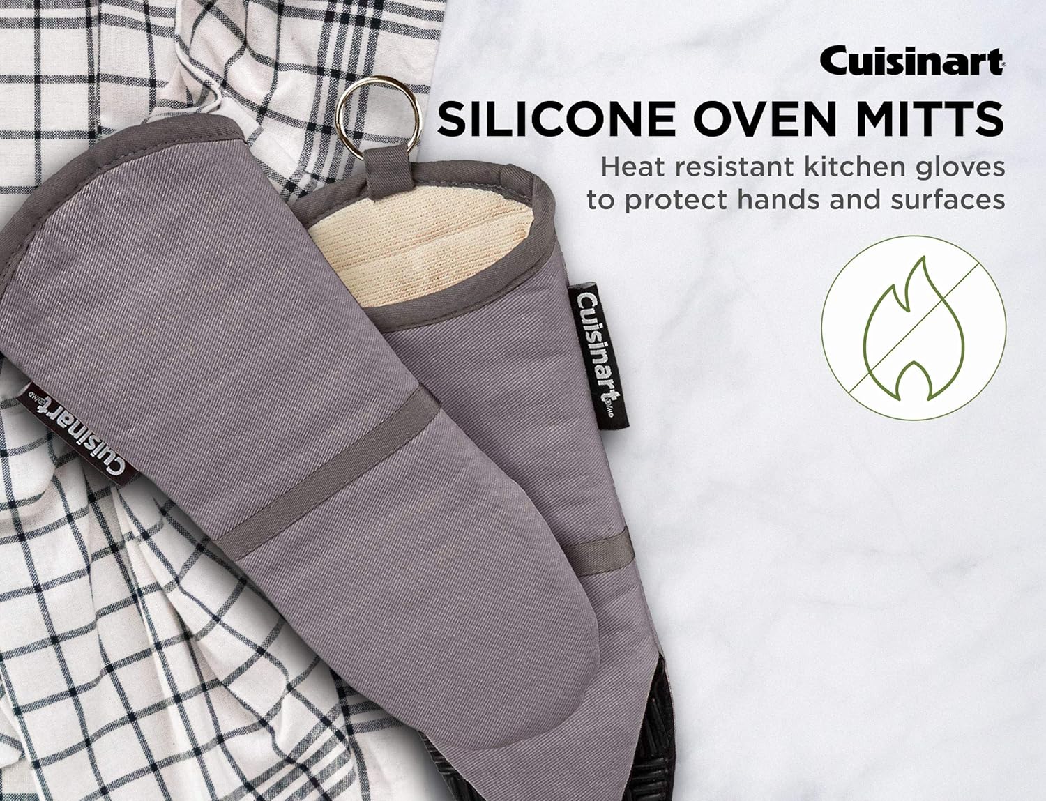 Cuisinart Silicone Oven Mitts, 2pk - Heat Resistant up to 500 degrees F Handle Hot Cooking Items Safely - Non-Slip Grip Oven Gloves with Soft Insulated Deep Pockets and Convenient Hanging Loop - Grey: Home & Kitchen
