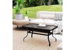 Outsunny 37" Outdoor Coffee Table, Patio Coffee Table with Tempered Glass Top, Metal Frame and Non-Slip Footpads, Black