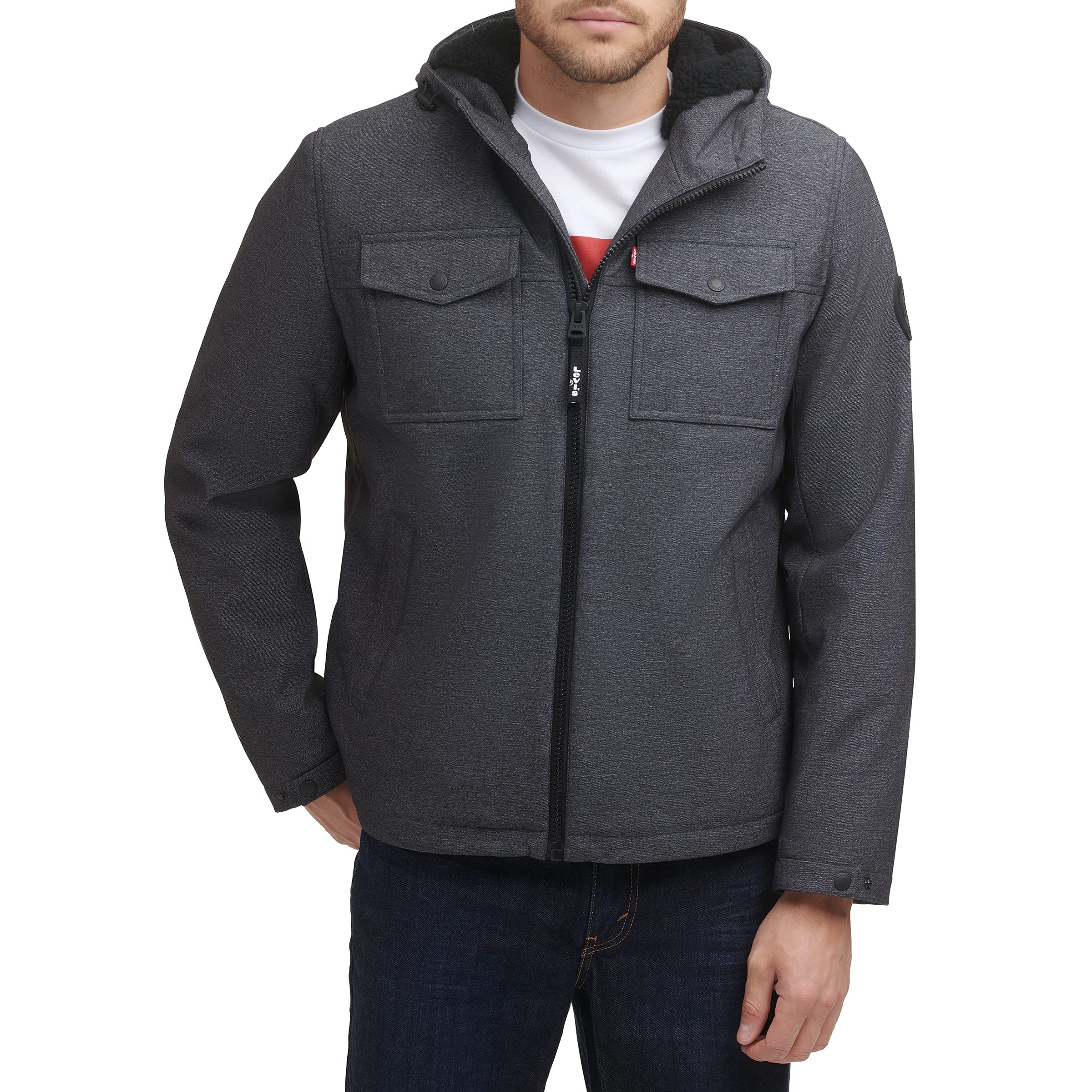 Levi's Men's Soft Shell Two Pocket Sherpa Lined Hooded Trucker Jacket Graphit... for sale online