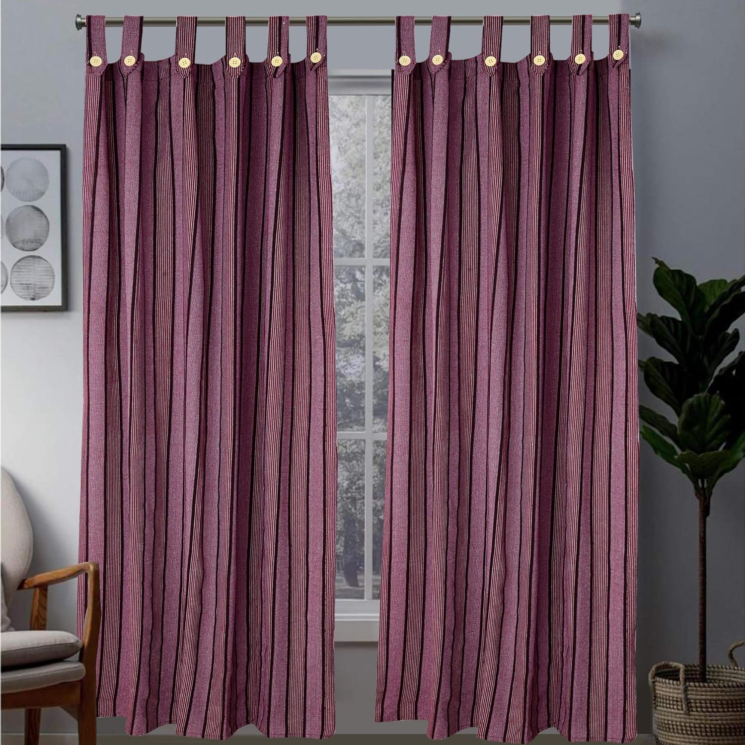 Buy Alemah Cotton Fabric Striped Button Type Tab Top Loop Window