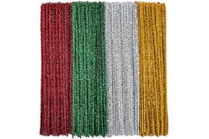Hapeper 200 Pieces Christmas Pipe Cleaners Gold Silver Green Red Glitter Chenille Stems for DIY Art Craft Supplies