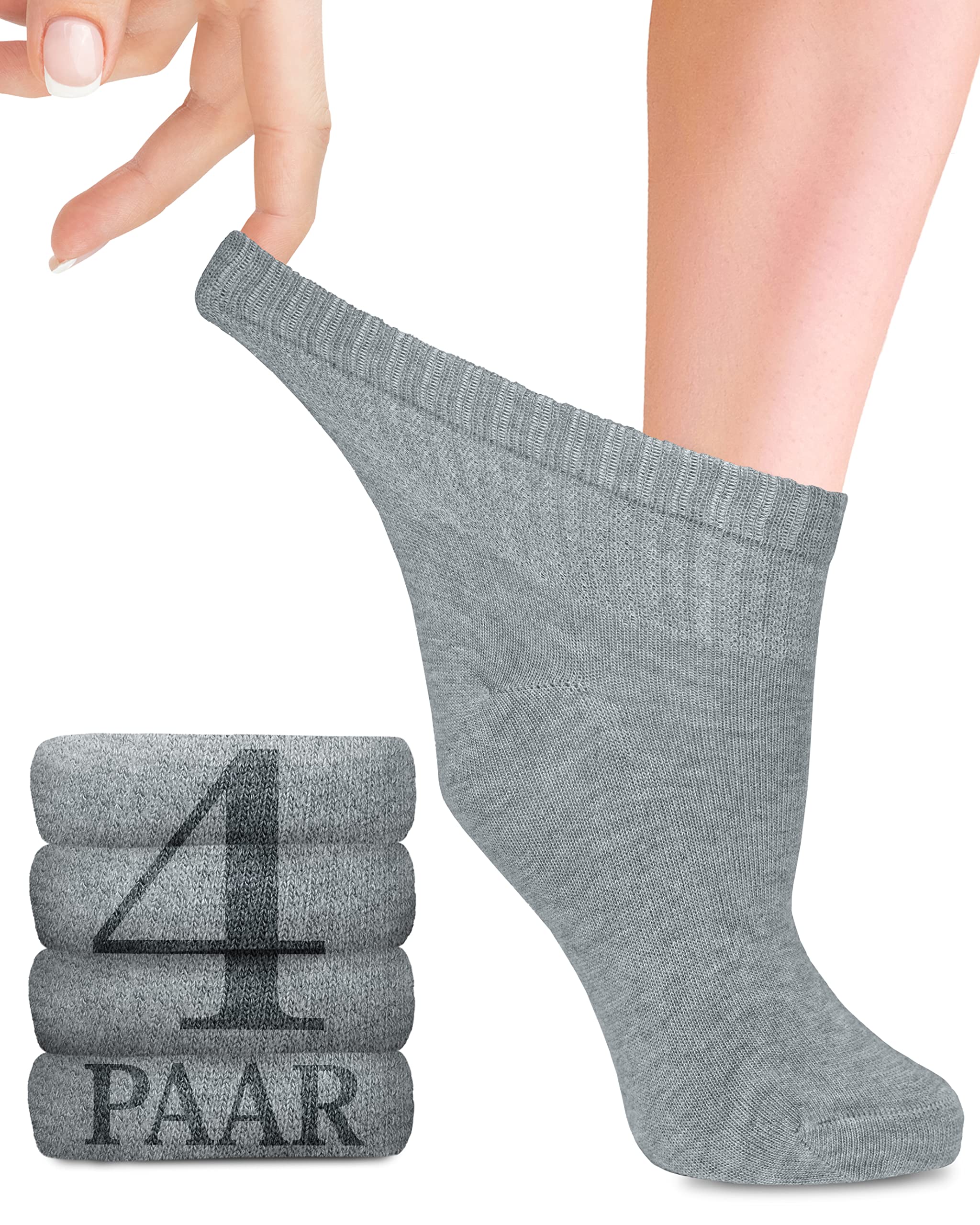 Fiera Besa Women's Diabetic Socks, Ankle Socks with Viscose Made of Bamboo Pulp, Soft Comfort Band, Seamless Toe, Breathable Women's Socks, Sizes 35-38/39-42, lightgrey, 35-38